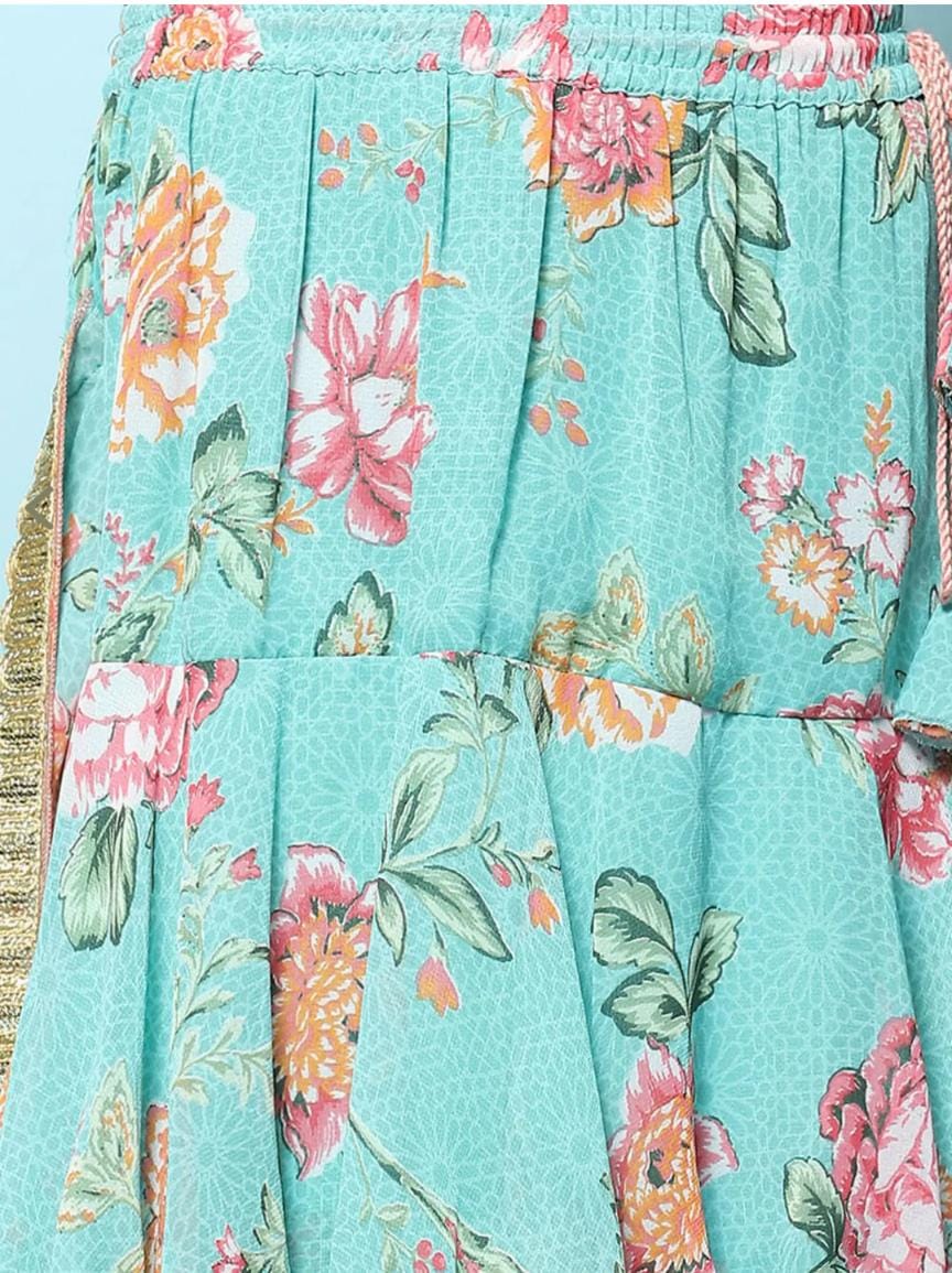Girls Turquoise Printed Embellished Lehenga Set in Germany - Neha Couture Berlin