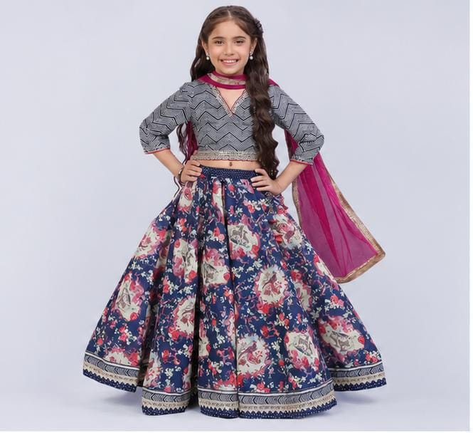 Art Silk Printed Straight Formal Blouse With Dupatta And Lehenga - Neha Couture Berlin