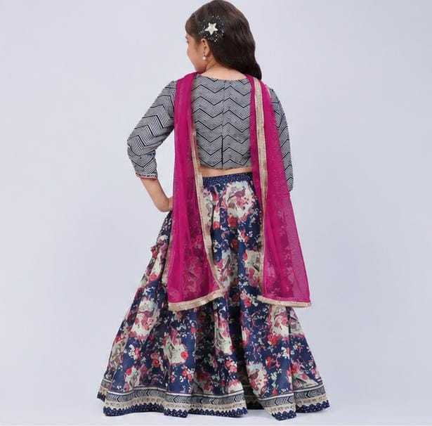 Art Silk Printed Straight Formal Blouse With Dupatta And Lehenga - Neha Couture Berlin