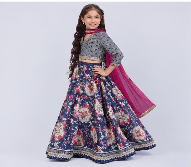 Art Silk Printed Straight Formal Blouse With Dupatta And Lehenga - Neha Couture Berlin