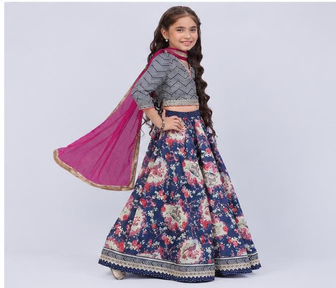 Art Silk Printed Straight Formal Blouse With Dupatta And Lehenga - Neha Couture Berlin