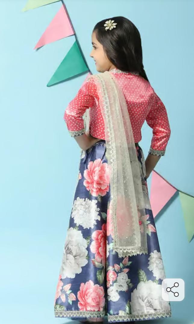 Girls Pink-Blue Embellished Lehenga Set in Germany - Neha Couture Berlin