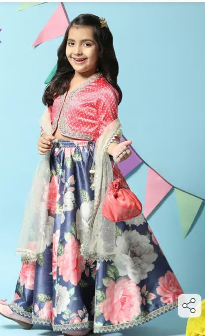Girls Pink-Blue Embellished Lehenga Set in Germany - Neha Couture Berlin