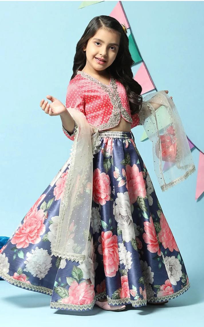 Girls Pink-Blue Embellished Lehenga Set in Germany - Neha Couture Berlin