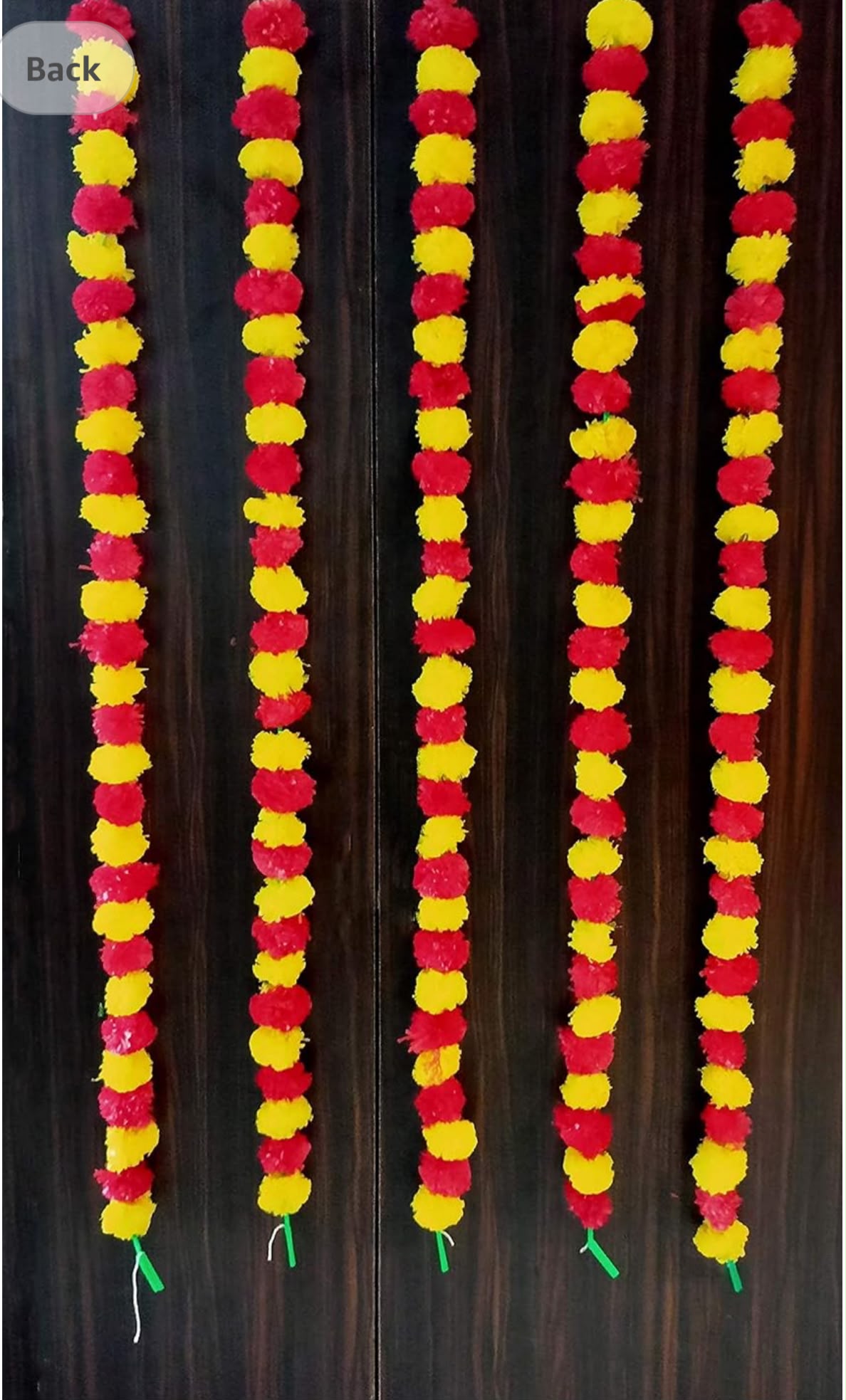 Artificial Yellow and Red Marigold Garlands String 5 Feet Long for Parties Indian Wedding Decoration in Germany (1 set - 5pcs)