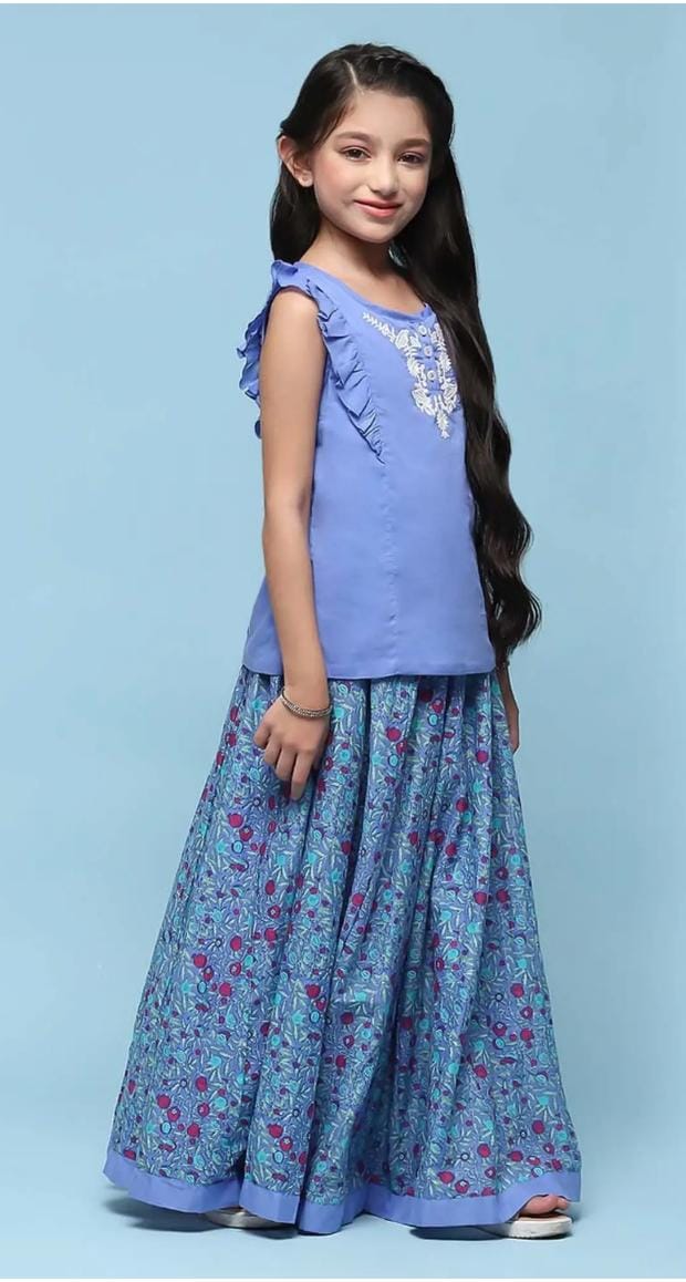 Girls Blue Cotton Embroidered Casual Top and Tees - Neha Couture Berlin