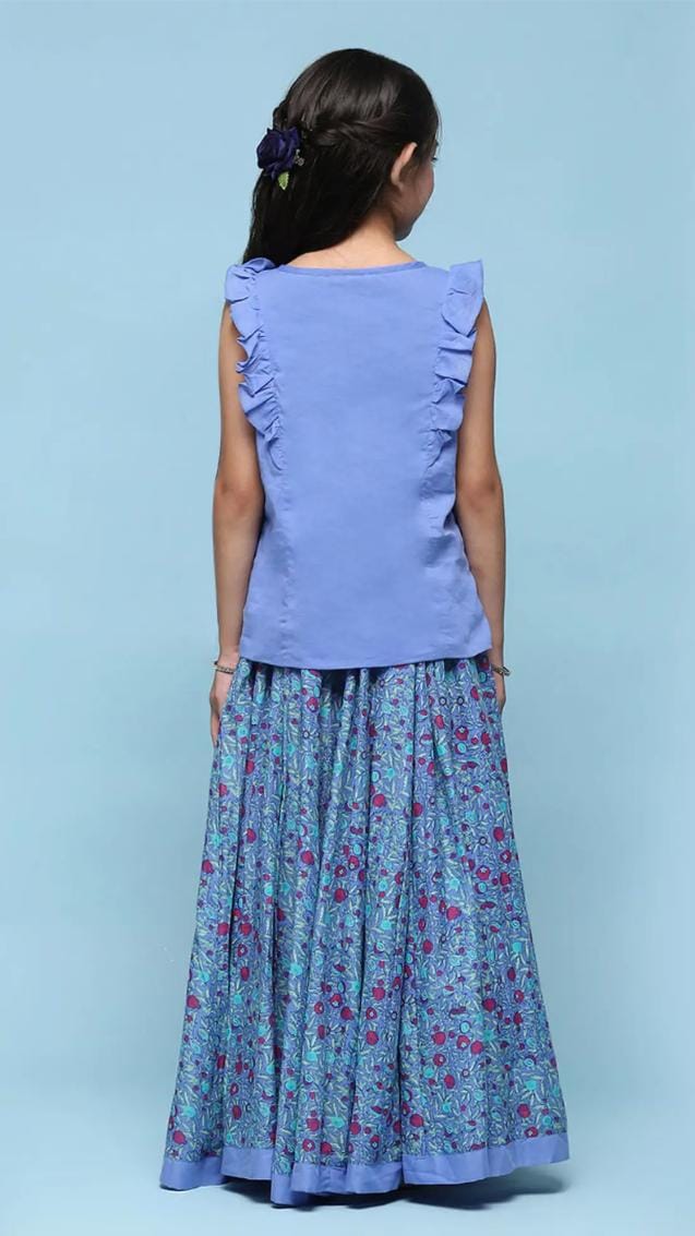 Girls Blue Cotton Embroidered Casual Top and Tees - Neha Couture Berlin