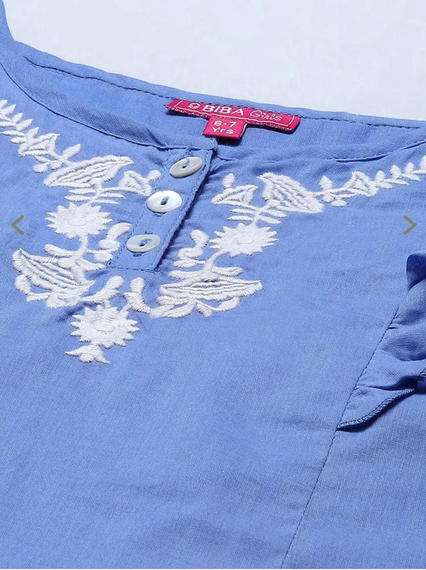 Girls Blue Cotton Embroidered Casual Top and Tees - Neha Couture Berlin