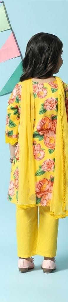 Yellow Cotton Straight Kurta Slim Pants Suit Set - Neha Couture Berlin