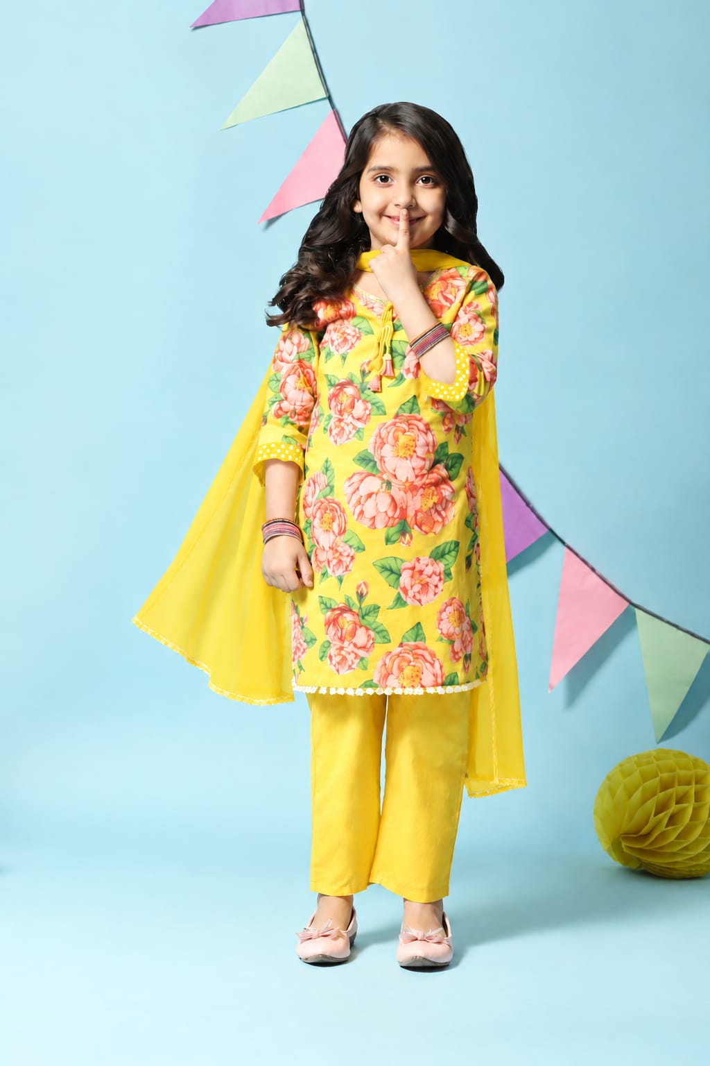 Yellow Cotton Straight Kurta Slim Pants Suit Set - Neha Couture Berlin
