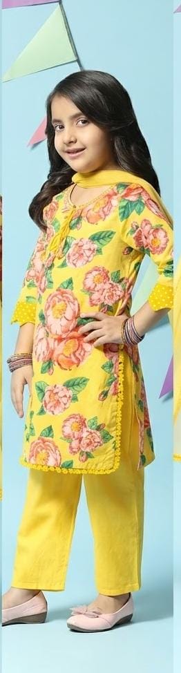 Yellow Cotton Straight Kurta Slim Pants Suit Set - Neha Couture Berlin