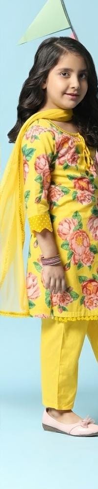 Yellow Cotton Straight Kurta Slim Pants Suit Set - Neha Couture Berlin