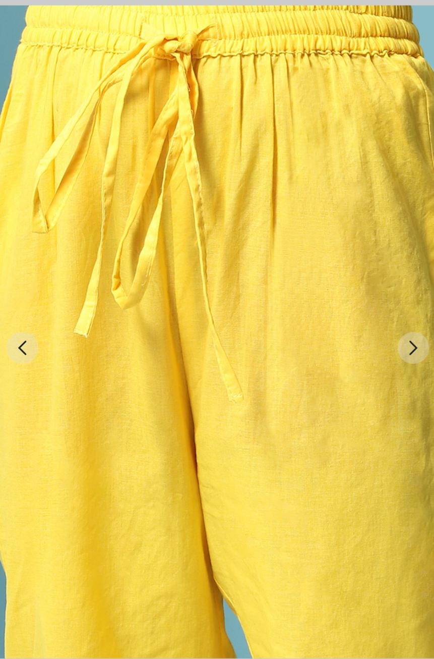 Yellow Cotton Straight Kurta Slim Pants Suit Set - Neha Couture Berlin