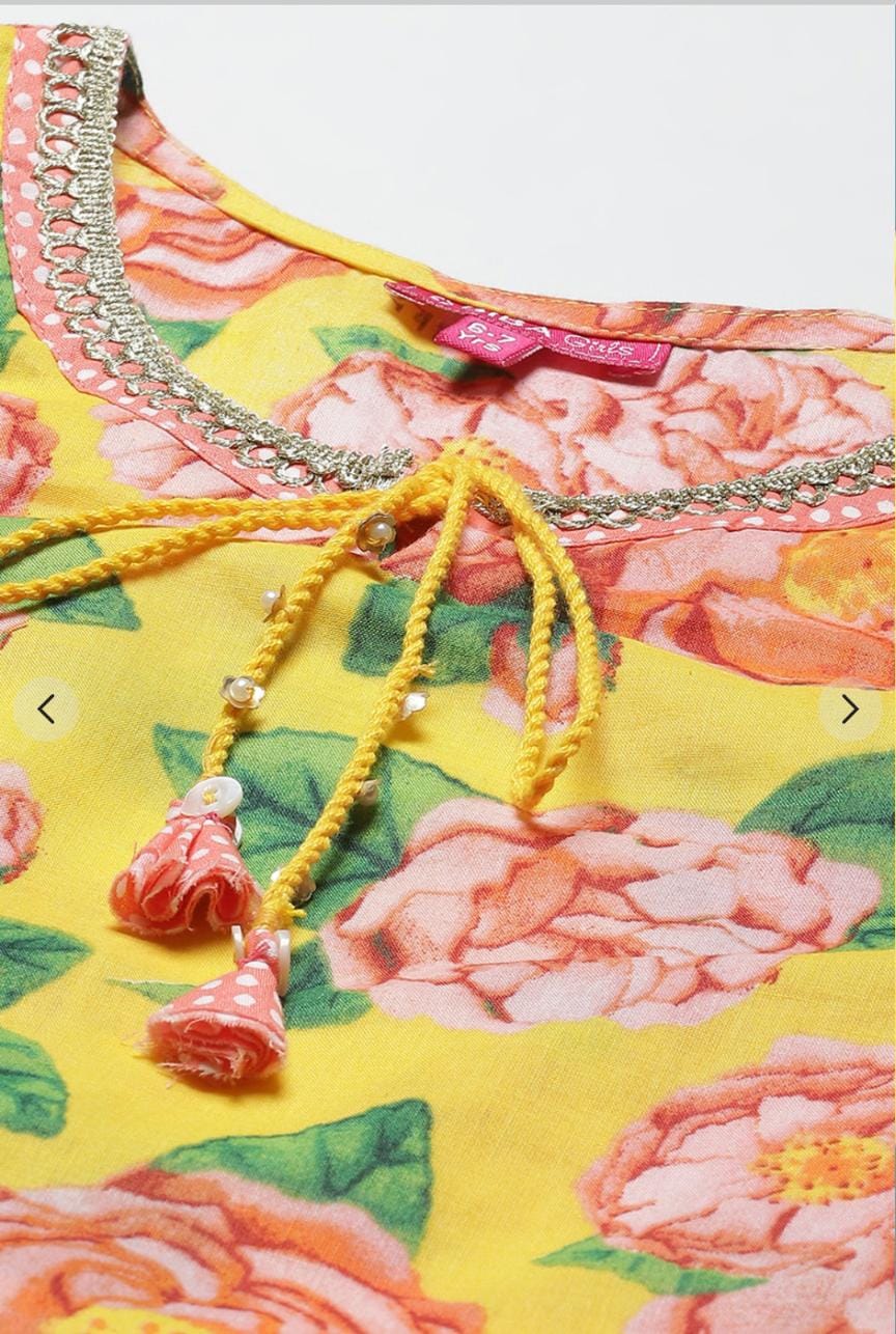 Yellow Cotton Straight Kurta Slim Pants Suit Set - Neha Couture Berlin