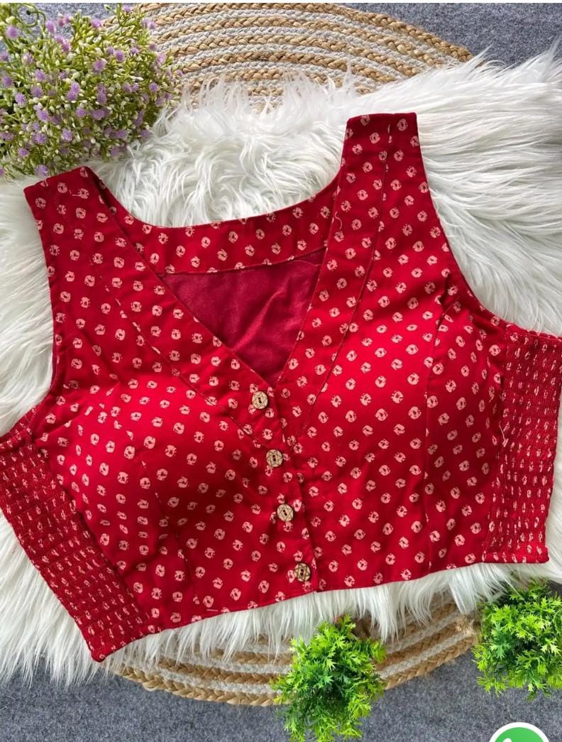 RED BANDHANI AJRAK ELASTIC PURE COTTON BLOUSE IN GERMANY - Neha Couture Berlin