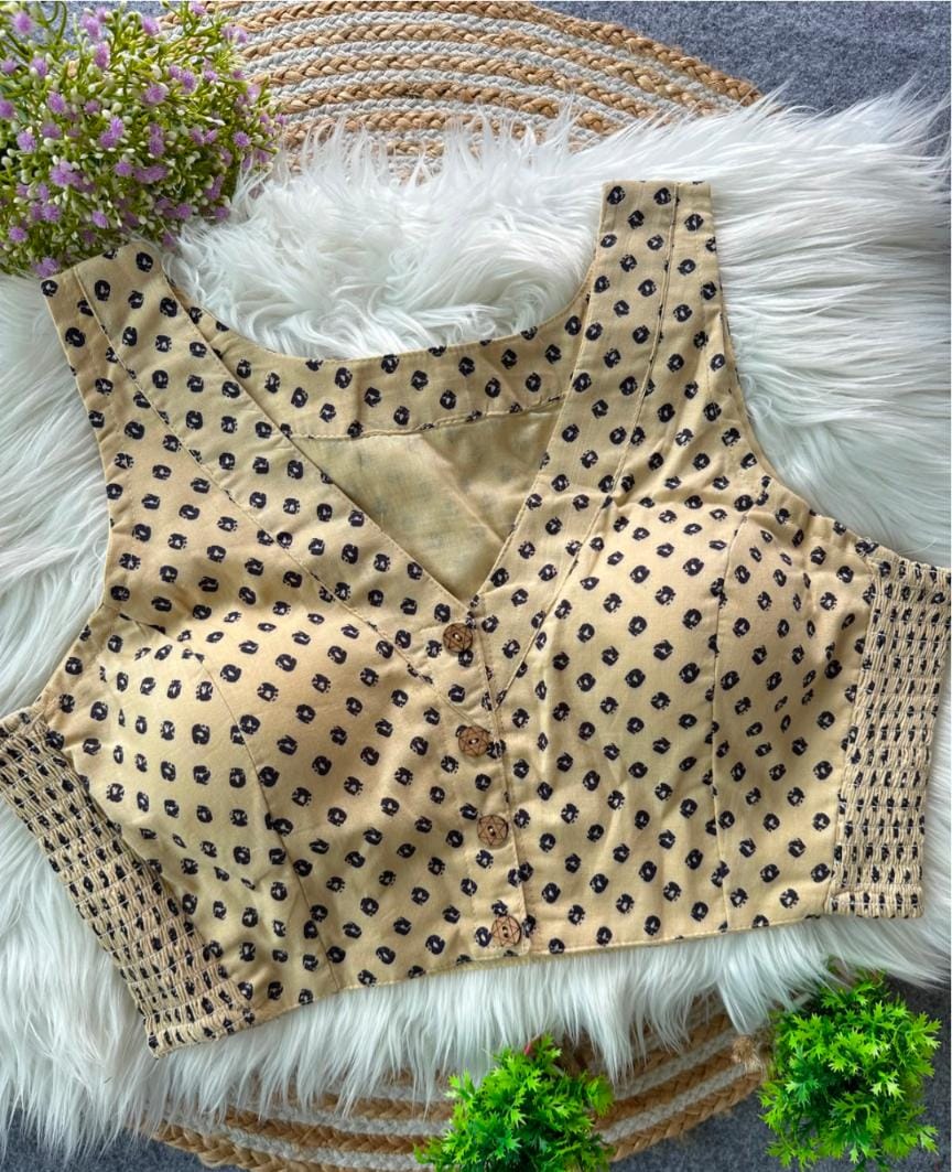 CREME BANDHANI AJRAK ELASTIC PURE COTTON BLOUSE IN GERMANY - Neha Couture Berlin