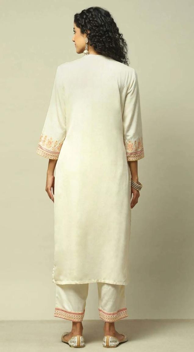 White Straight Fit Printed Kurta Set in Germany - Neha Couture Berlin