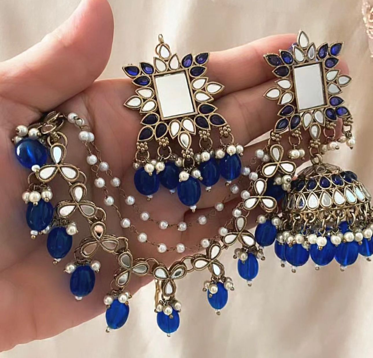 Mirror work Earrings & Maang Tikka set in Germany