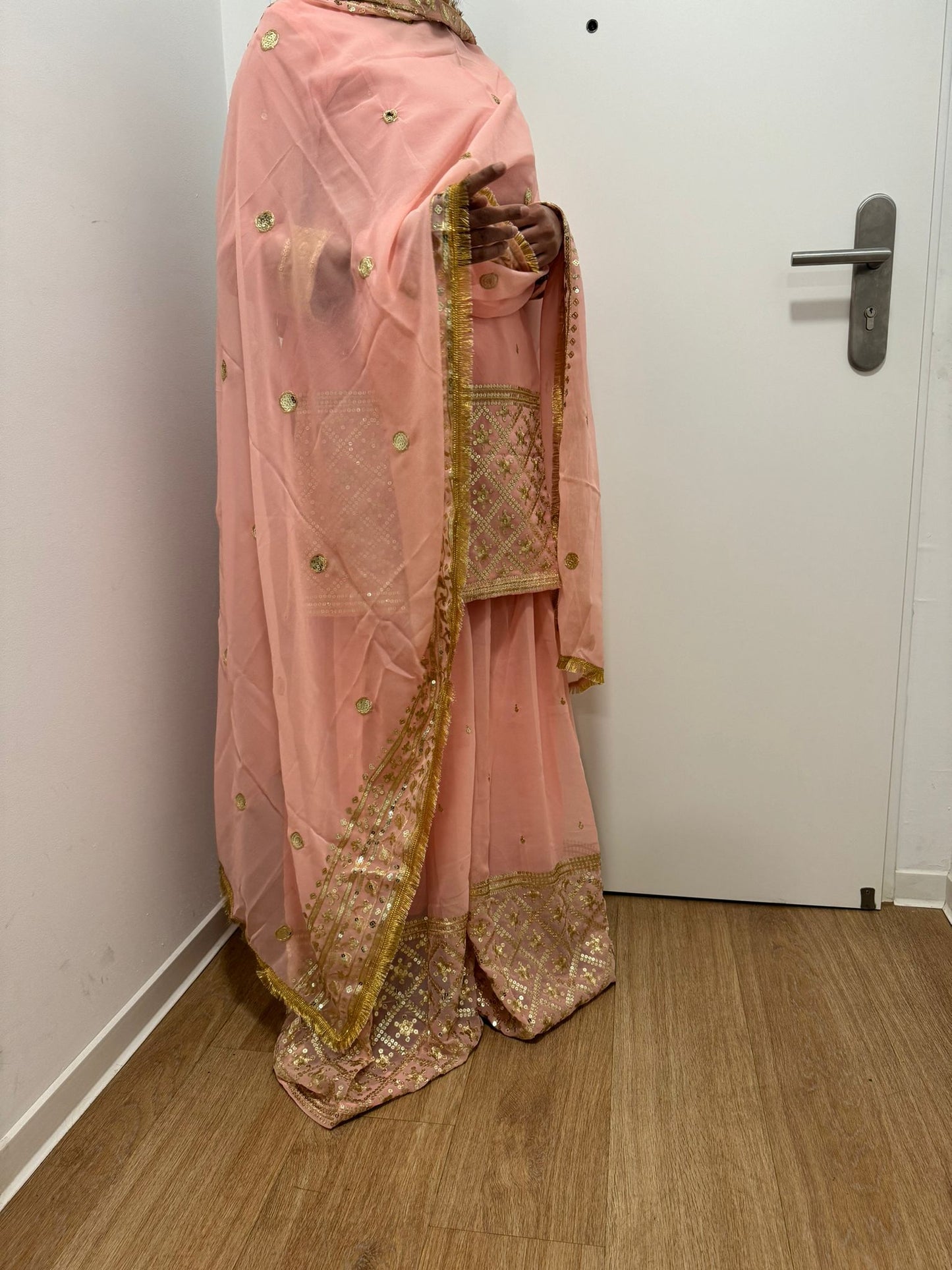 Heavy faux georgette embroidery sequence work sharara suit in Essen