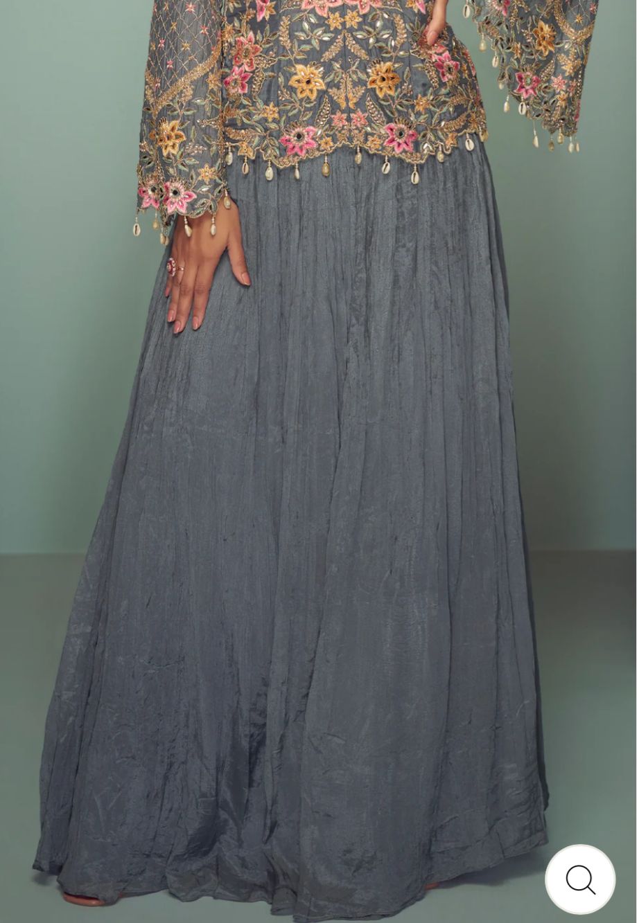 Embroidered Chinon Silk Sharara Suit in Grey in Germany
