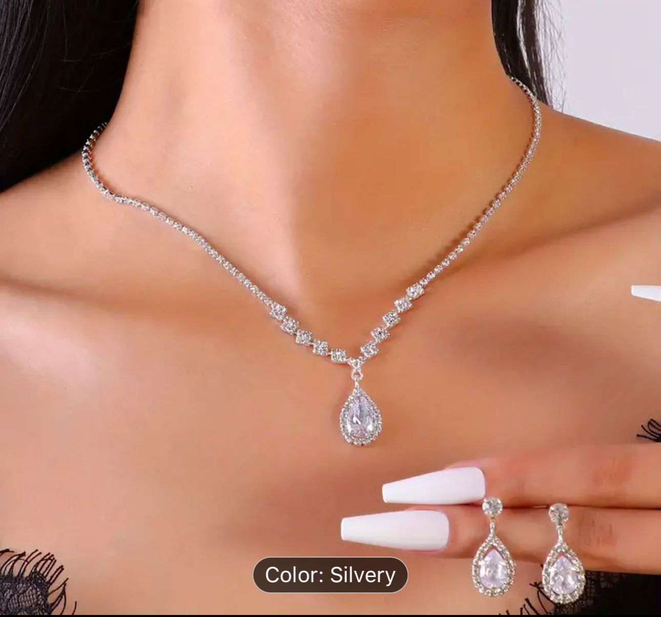 Unique trendy Style Silver Necklace and Earrings For Women