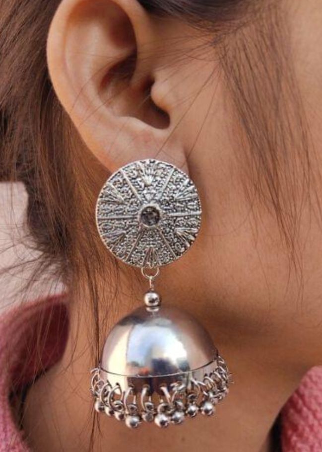 Stylish Partywear Designer Oxidized Silver Stud with Jhumka Earring in Berlin