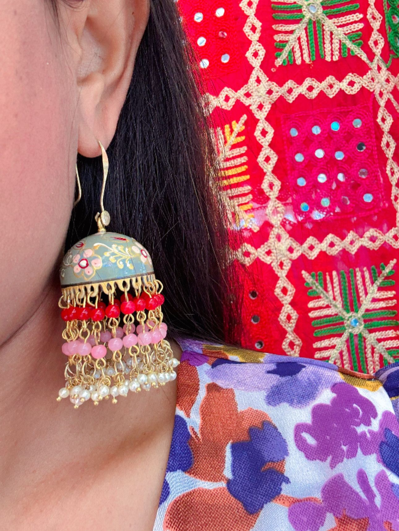 Premium Quality Meenakari Work Bead Latkan Light Weight Jhumki in Germany