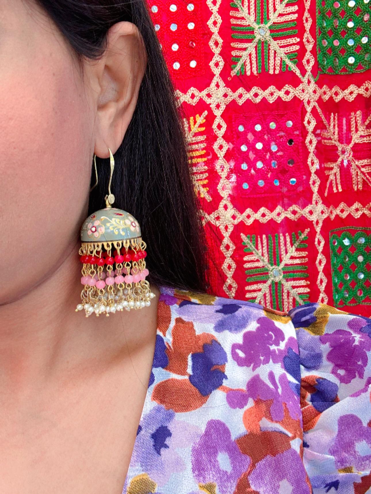 Premium Quality Meenakari Work Bead Latkan Light Weight Jhumki in Germany