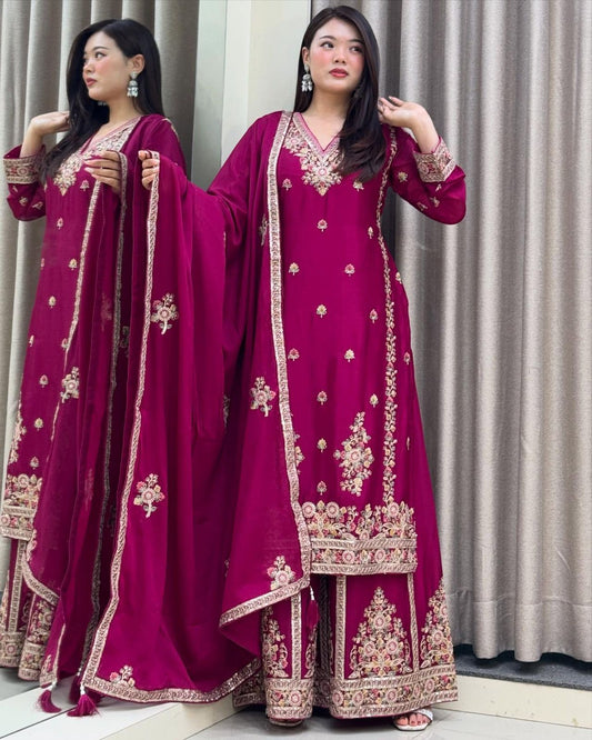 Pink Chinon Silk Embroidery Suit in Germany