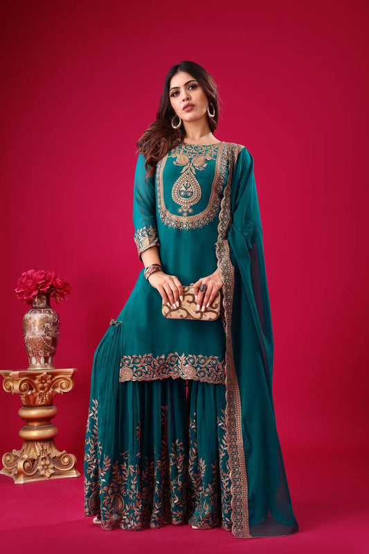 Faux Georgette With Heavy Embroidery Sequence Thread Work With Full Sleeve in Germany