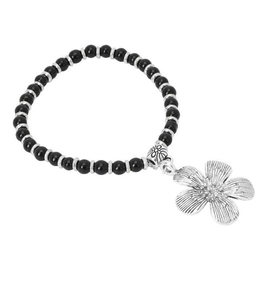 German Flower silver  Black Bead Silver Plated Designer Jhumki Charm Nazaria Bracelet in Germany
