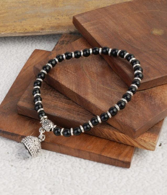 German silver Black Bead Silver Plated Designer Jhumki Charm Nazaria Bracelet  in Germany
