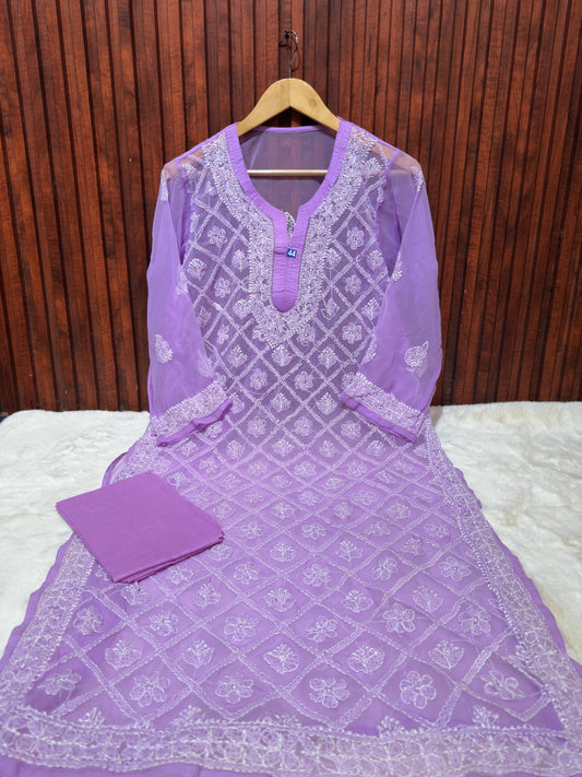 Beautiful Georgette Ethnic Kurti embroidery and fabric detail - Neha Couture Indian Fashion