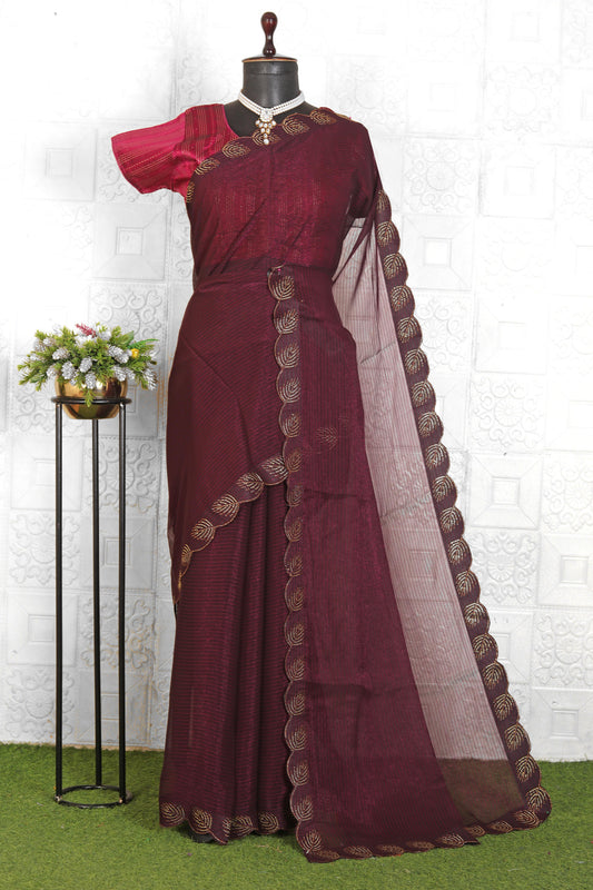 Beautiful Chiffon Saree embroidery and fabric detail - Neha Couture Indian Fashion
