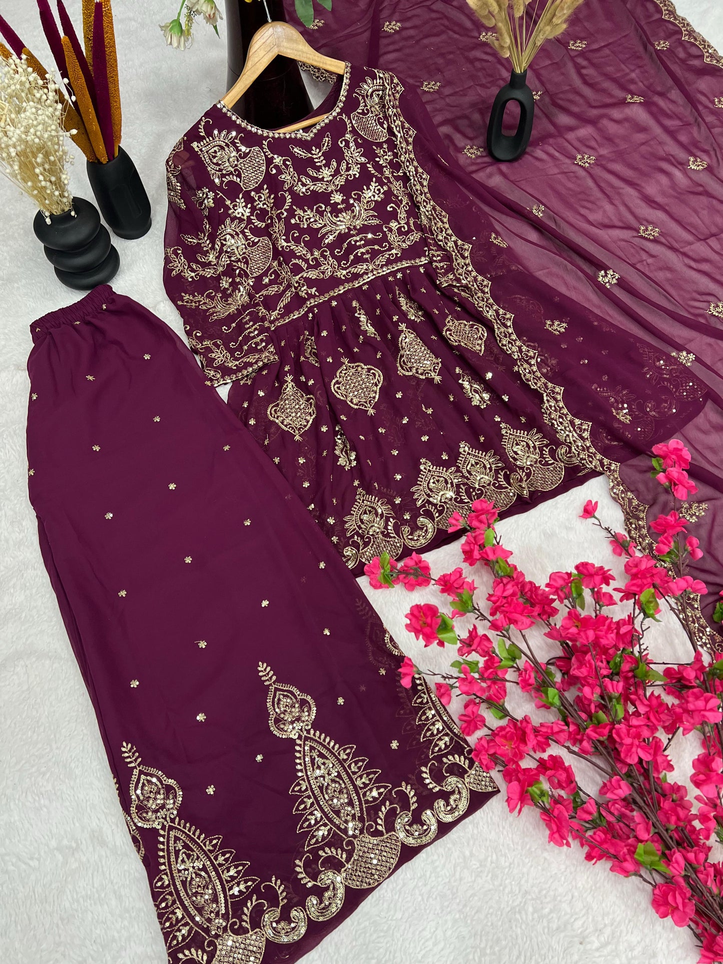 FANCY GEORGETTE EMBROIDERY WORK PLAZO SUIT IN MUNICH