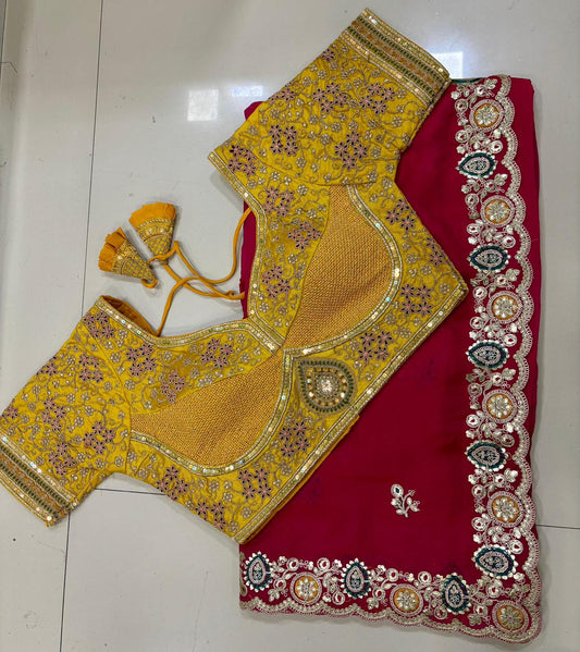 SOFT CHINON SILK WITH HEAVY SEQUENCE MULTI WORK SAREE WITH STITCHED BLOUSE IN BERLIN