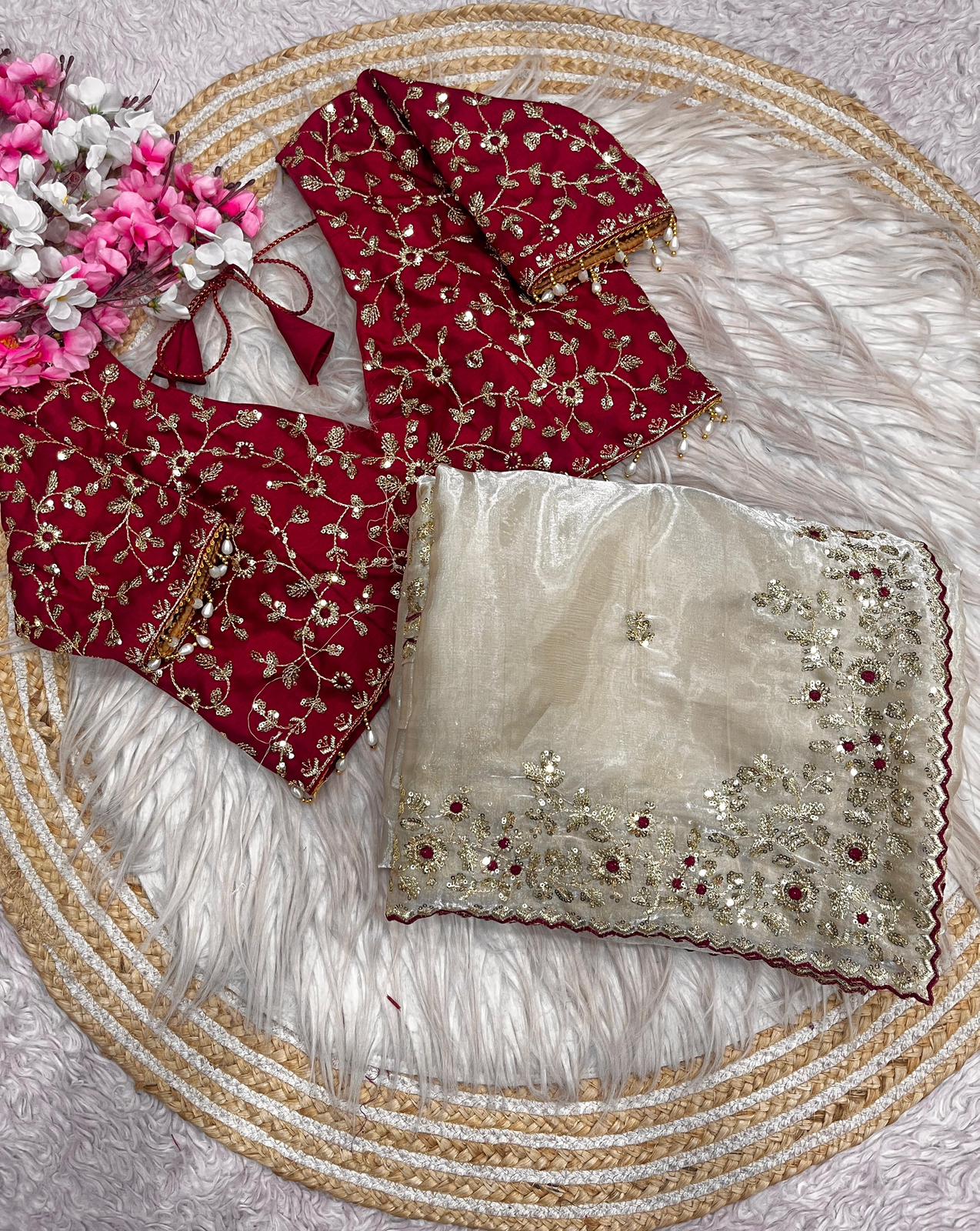 FENDY SARTIN SILK WITH BEAUTIFUL EMBROIDERY WORK SAREE IN GERMANY