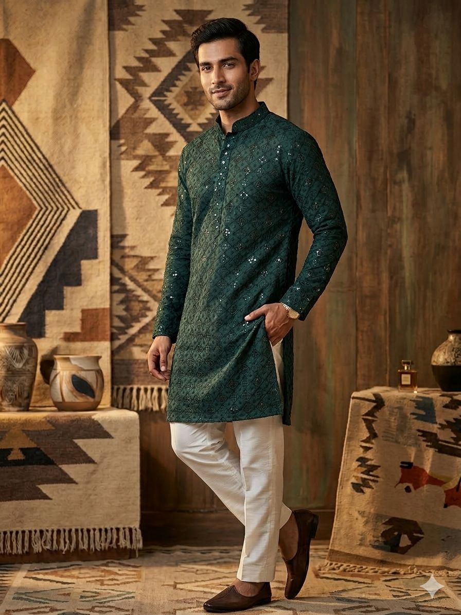 MENS CHIKENKARI HEAVY RAYON KURTA IN BERLIN