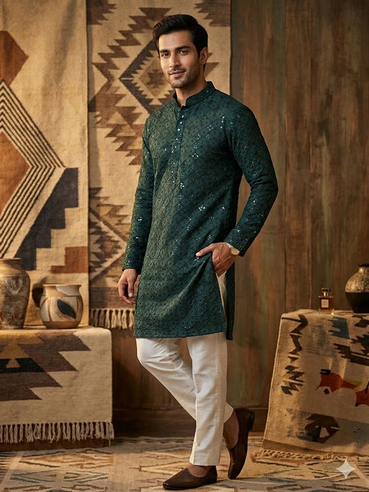 MENS CHIKENKARI HEAVY RAYON KURTA IN BERLIN