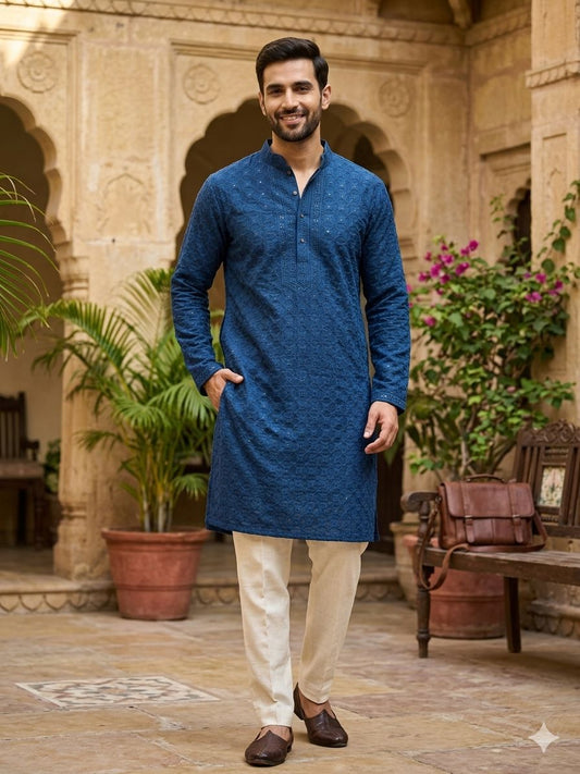 Embroidered Chikankari Kurta for Men In Germany