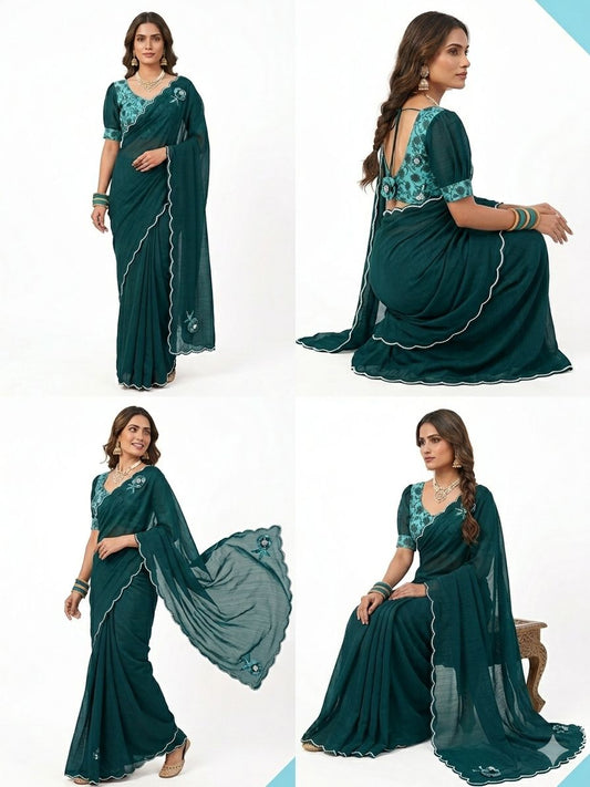 Rama Blue Saree with stitched blouse in Germany