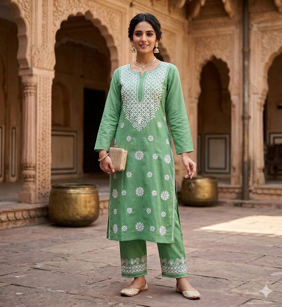 Lucknowi Chikankari Kurta Set in Deutschland