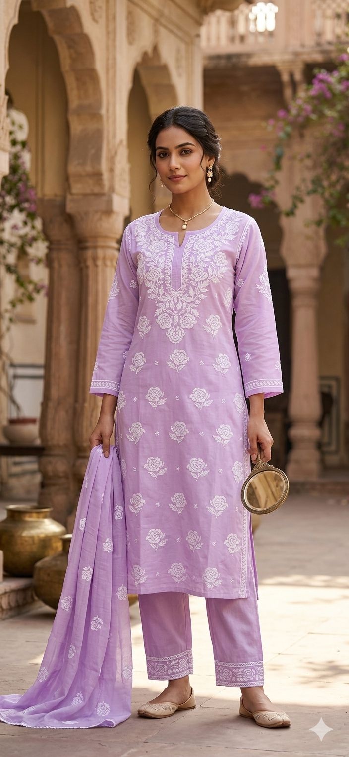 Lucknowi Chikankari Kurta Set In Germany