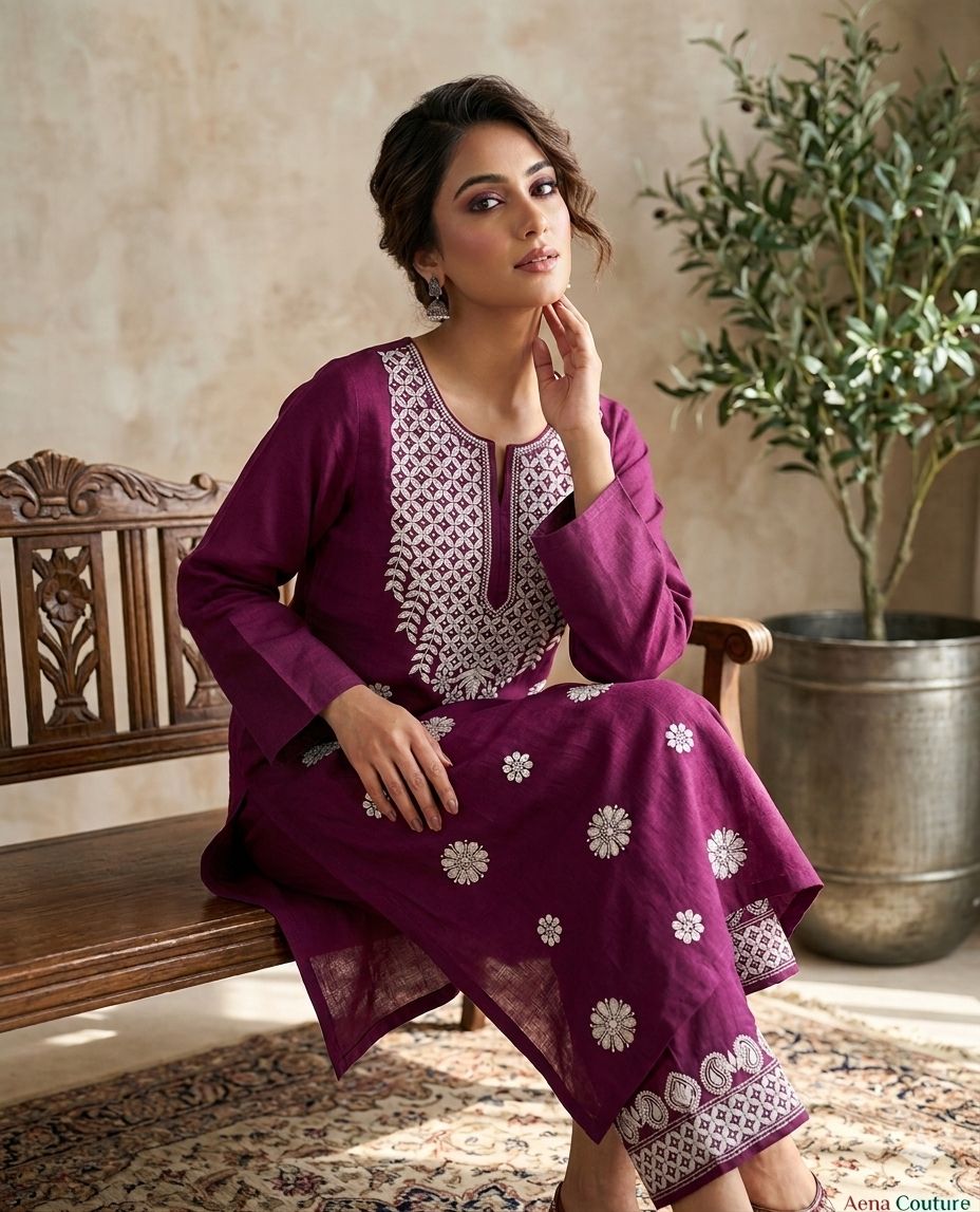 Lucknowi Chikankari Kurta Set in Deutschland