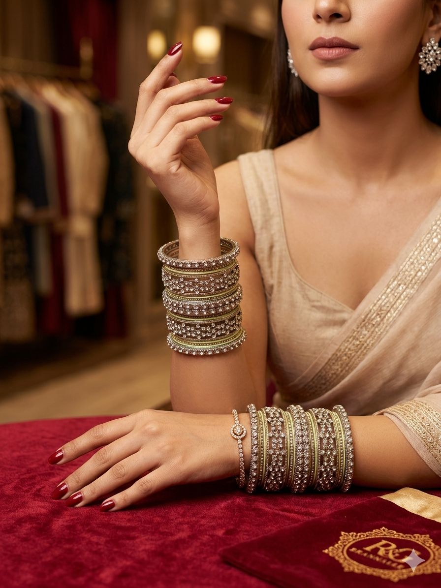 Sea Green Kundan bangles set in Germany