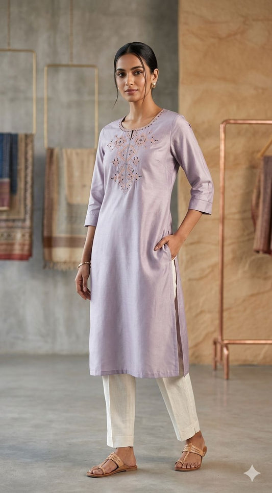 Embroidered Yoke Straight Kurti in Germany