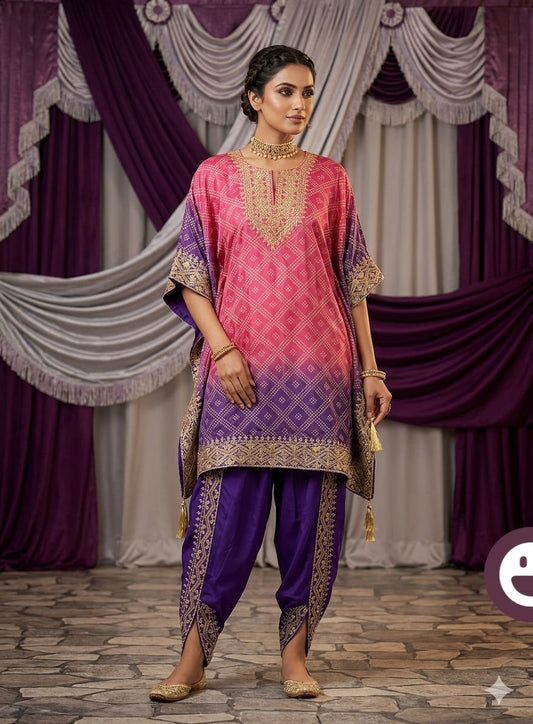 CHINON SILK PRINTED KAFTAN DHOTI PAIR SET IN GERMANY