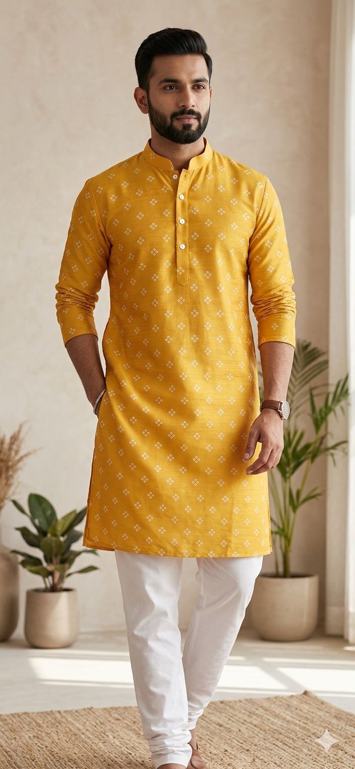 Herren tragen Kurta und Pyjama aus reiner Seide