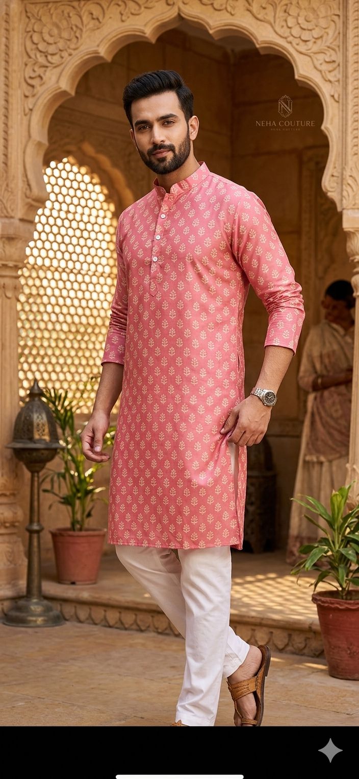Herren tragen Kurta und Pyjama aus reiner Seide