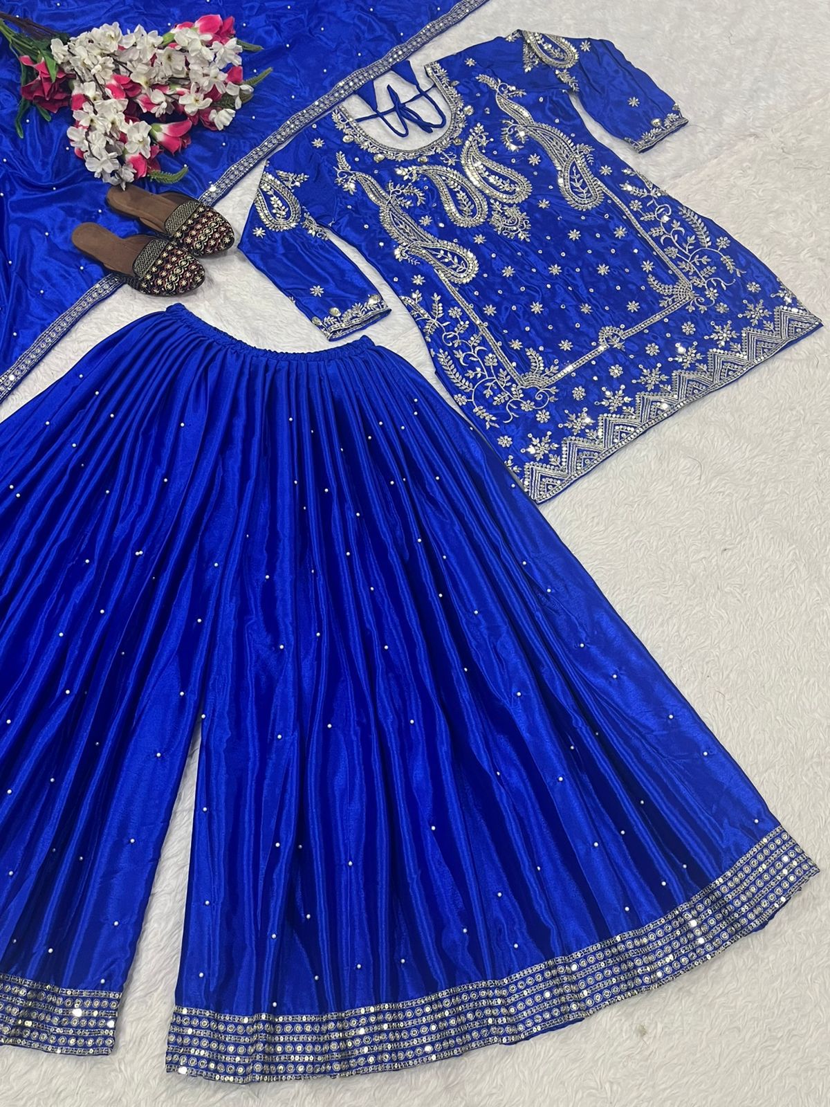 Royal Blue Party Wear Look Top , Sharara Plazzo and Dupatta in Germany